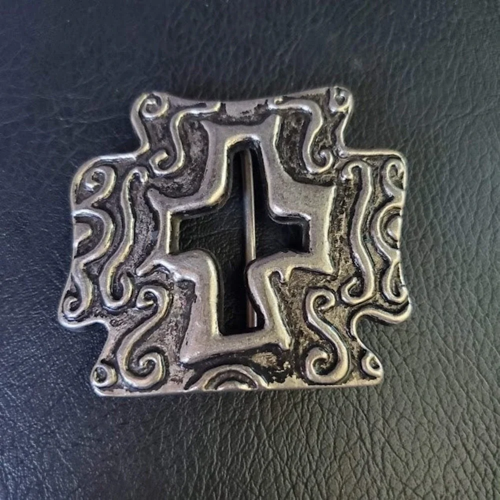 Gothic Cross Belt Buckle Silver Tone Openwork Scroll Western Biker Statement
